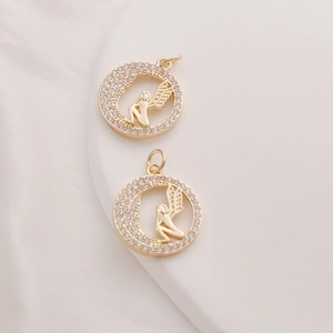 14K gold plated angel pendants with zircon inlay for DIY jewelry necklaces and bracelets