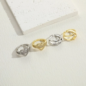 Bagues minimalistes en or 14K avec motifs cœur et V sertis de zircons sur pierre