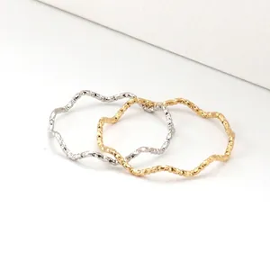 Minimalist Wavy Hammered Texture Ring 316L Stainless Steel 18K Gold Plated Chic Stacking Finger Band For Women