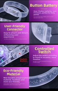 Detail of LED glow bracelet showing PP material, battery case, and power switch
