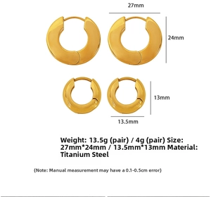 Detailed size specifications for 18k gold plated titanium steel geometric hoop earrings