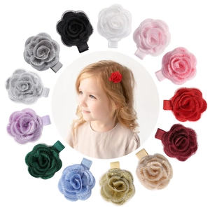 Set of 12 colorful handmade silk rose flower hair clips for kids with fabric alligator clips
