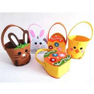 Set of 5 Easter felt gift baskets featuring colorful bunny, chick and egg cartoon designs