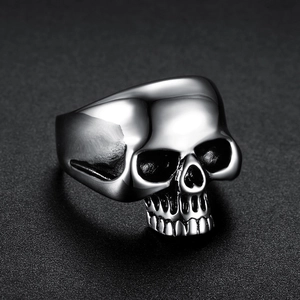 Vintage skull stainless steel ring in antique silver finish for men and women