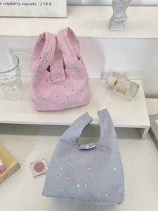 Sacs à main en toile rose et bleue avec paillettes étoiles et boucles en cœur