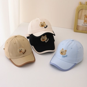 Casquette De Baseball En Coton Pour Enfants Broderie Ours Chapeau De Soleil Réglable Pour Tout-Petits
