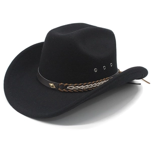 Classic black wool cowboy hat with leather band and gold diamond metal studs