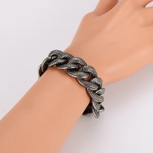 Retro punk style 19mm chunky snake pattern stainless steel chain bracelet on model