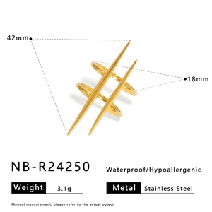 Detailed size specifications for a minimalist gold double-spike stainless steel ring
