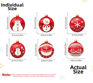 Size chart showing exact dimensions for Christmas ball wall stickers and window decals