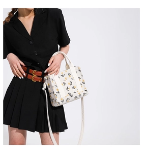 Borsa tote in velluto a coste con stampa di tulipani e tracolla regolabile pratica