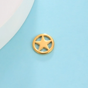 18K gold plated stainless steel circle charm with solid star pendant for jewelry making