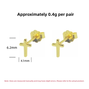 Detailed view of S925 sterling silver cross stud earrings showing 6.2mm height dimensions