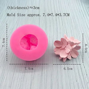 3D cherry blossom silicone mold for DIY candles and soaps showing dimensions and floral result