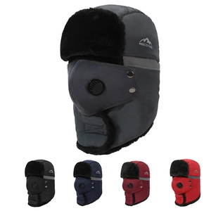 Chapeau Lei Feng d'Hiver pour Hommes Femmes Trappeur Chaud Épaissi Avec Masque Détachable Valve Respiratoire Coupe-vent Bande Réfléchissante Doublure en Fausse Fourrure
