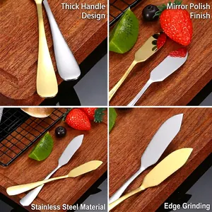 Spiegelpolierte Buttermesser aus 410 Edelstahl mit dicken Griffen in Gold und Silber