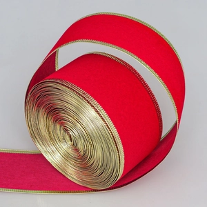 Rotes Samt-Weihnachtsband mit goldenem Drahtrand für festliche Geschenke und DIY-Schleifen