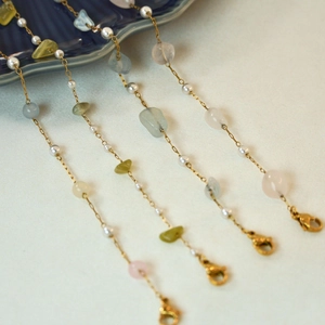 Colorful natural stone and pearl bracelets with gold-plated stainless steel chains