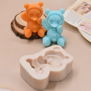 Detailed silicone mold showing textured teddy bear in hoodie for DIY candle or soap making