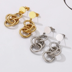 Boucles d'oreilles vintage dorées et argentées avec anneaux triples à texture métal