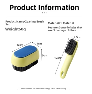 Detailed view of long handle cleaning brush and oval scrub brush with dual-color PP handles