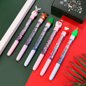Set di 6 penne natalizie con sabbie mobili, decorazioni cartoon e glitter colorati