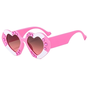 Heart Shaped Sunglasses PC Frame Rhinestone Decoration Gradient Lenses UV400 Protection For Women Party Festival Trendy