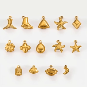 18K gold plated stainless steel sea shell and heart charms set for DIY jewelry making