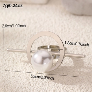 Detailed view of geometric pearl ring with dimensions 5.3cm and 7g weight specifications