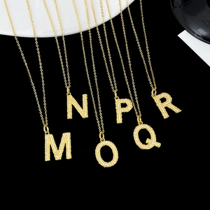S925 silver alphabet pendant necklace with gold chain and white zircon inlay