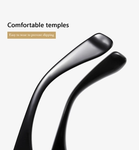 Detail of comfortable glossy black sunglasses temples with ergonomic anti-slip curved design