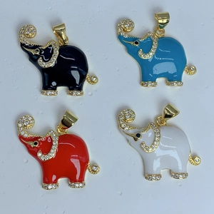 Cute Elephant Pendant Copper 18K Gold Plated Enamel Zircon Rhinestone Animal Jewelry Making DIY Accessory