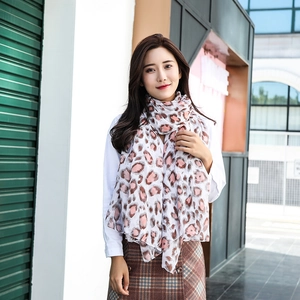 Elegant lightweight leopard print silk scarf for women in brown and pink on white