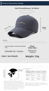 Size guide for cotton baseball cap showing 56-60cm circumference and measurement steps