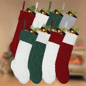 Kabelgebreide Kerstsokken Groot Formaat Polyester Feestelijke Cadeauzak Voor Open Haard Kerstboom Feest Huis Decoraties
