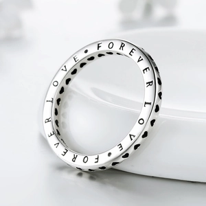 S925 sterling silver hollow heart ring with Forever Love engraving and vintage finish