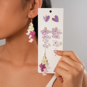 Purple Butterfly Heart Flower Drop Stud Earring Collection With 925 Sterling Silver Earring Post Glass Alloy For Women