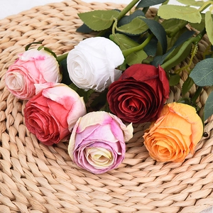Realistic burnt edge artificial roses in various colors for home and wedding decor