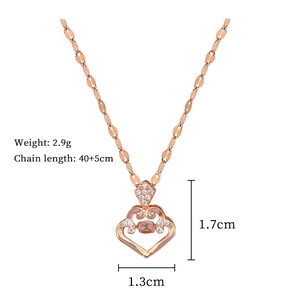Detailed size specifications for rose gold water drop pendant necklace with dimensions