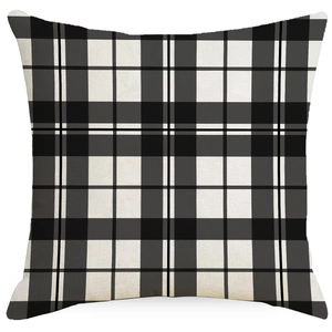 Classic black and white checkered Christmas tree snowflake linen throw pillow cover case