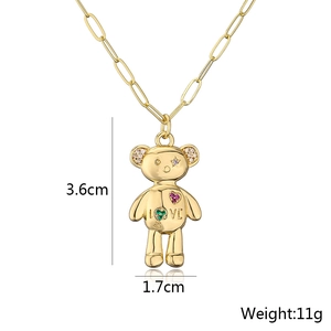 Detailed dimensions of 18K gold bear pendant with colorful zircon and LOVE engraving
