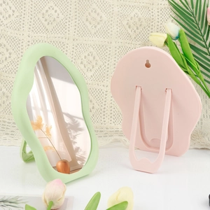 Aesthetic cloud shaped vanity mirror with pastel green and pink frames for desk or wall
