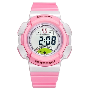 Pink and white waterproof digital sports watch for girls with luminous display and alarm