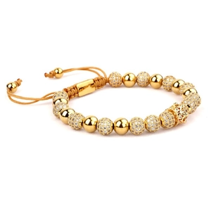 Luxury crown bead bracelet with gold-plated spheres and shimmering cubic zirconia stones