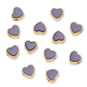 8mm heart-shaped alloy beads in dark grey and gold for DIY jewelry making