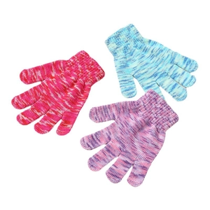 Thick camouflage knitted winter gloves for kids in pink blue and magenta colors