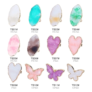 Anillos de paleta de resina para manicura, 12 formas de corazón y mariposa con borde de aleación
