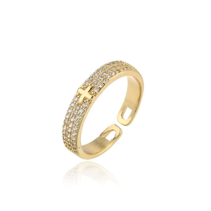 Minimalist 18K gold plated cross open ring with sparkling pavé cubic zirconia