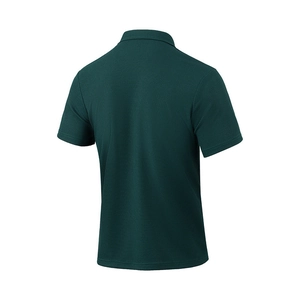 Detailed back view showing the waffle knit texture of this men's dark green polo shirt