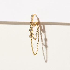 Copper Hoop Earrings With 18K Gold Plated Zircon Layered Tassel Chain Minimalist Chic Jewelry For Women